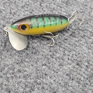 Vintage Fred Arbogast Jitterbug Topwater Lure Frog Green Black Spotted 60s USA